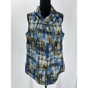 Coldwater Creek blue green Abstract sleeveless Cowl Neck blouse top XL Artsy